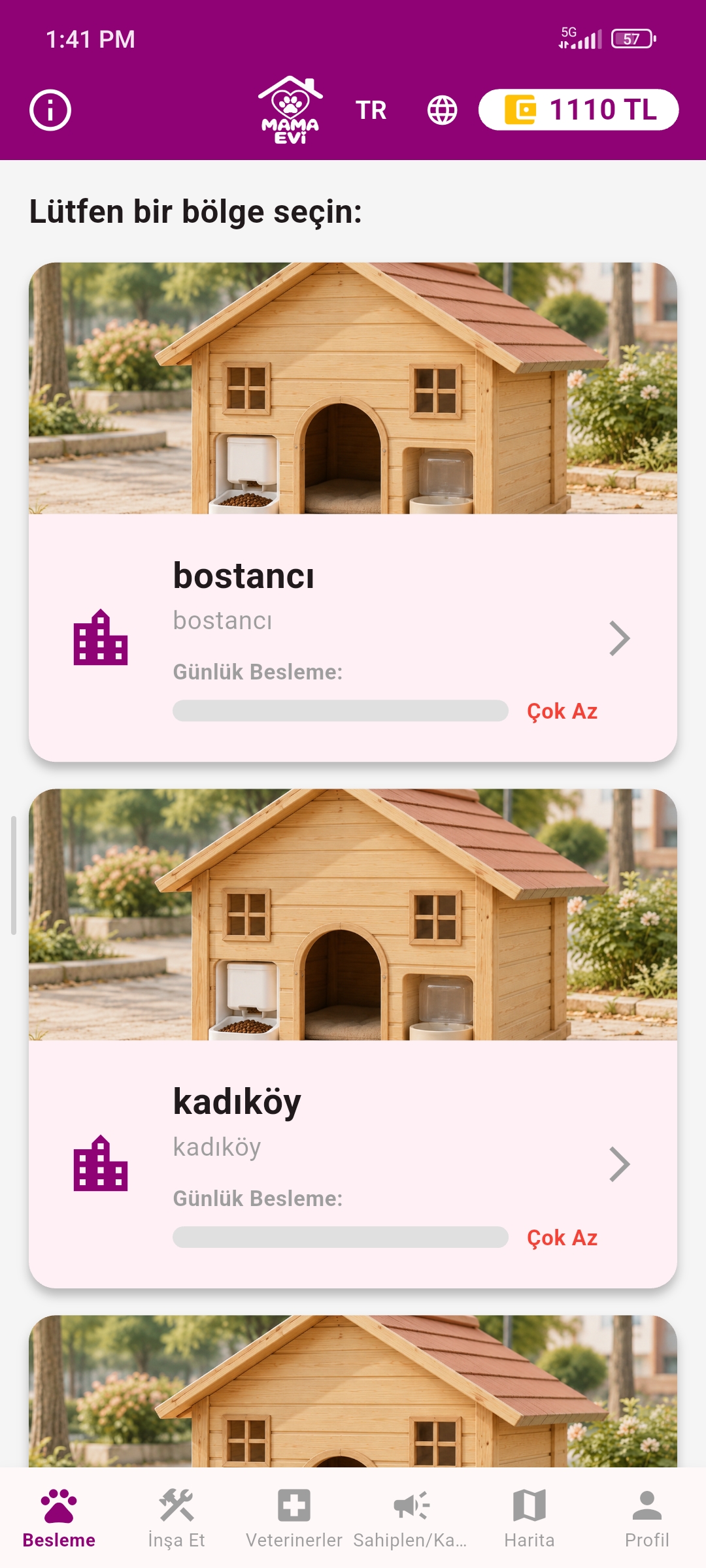 Mama Evi bölgeler ekranı